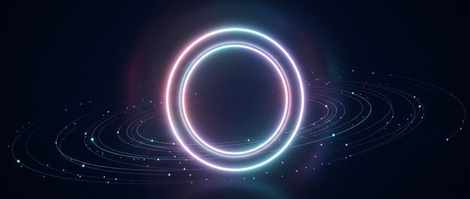 Abstract glowing ring in pink and cyan on deep navy — the ARCT mark